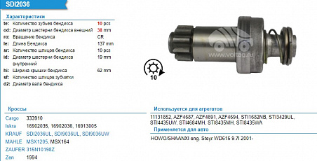 Бендикс стартера с редуктором (Krauf/SDI2036UL)