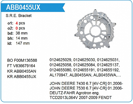 ABB0455UX Крышка генератора задняя (John Deere:Case;New Holland)