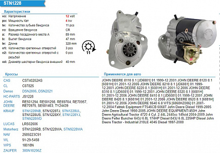 Стартер STN1228WA (применяемость John Deere) (MOTORHERZ)
