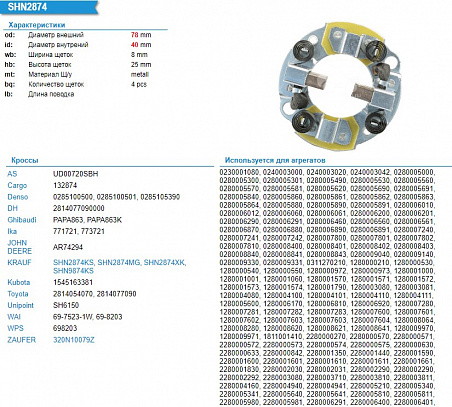 Щёткодержатель стартера SHN2874XK