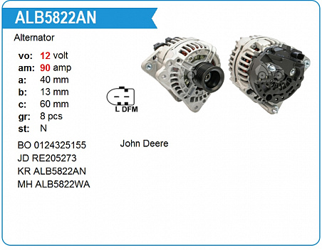 ALB5822AN Генератор John Deere 6 Series