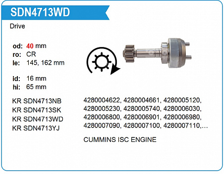 Бендикс стартера SDN4713WD