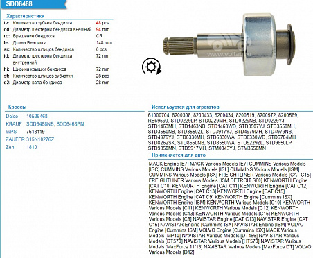 Бендикс стартера SDD6468PN