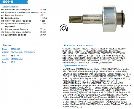 Бендикс стартера SDD6468NB