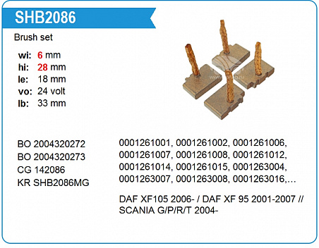 Щетки стартера SHB2086MG